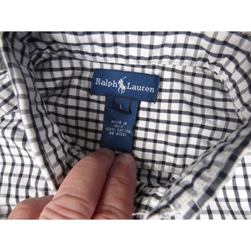 Ralph Lauren Kids Boys Navy White Gingham Check Button Down Shirt Size L Large